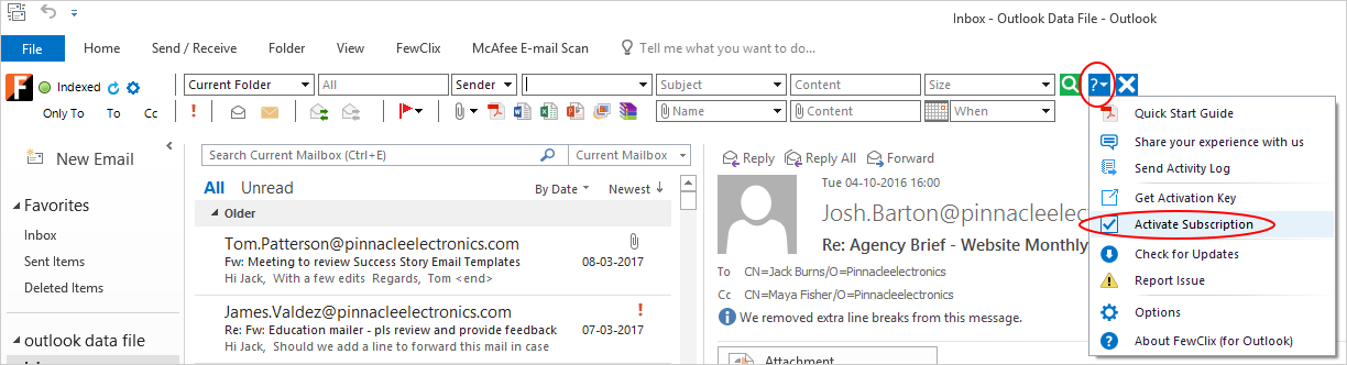 How do Activate FewClix for Outlook