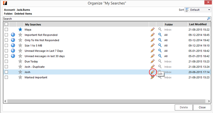 organize My Searches - Edit