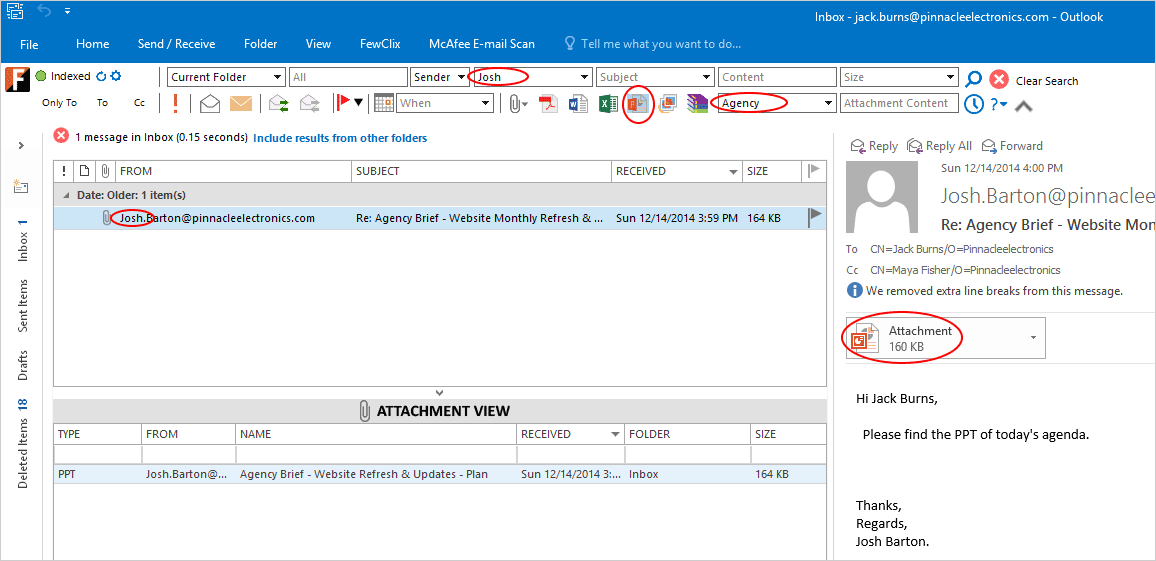 Find Any Attachment by using FewClix for Outlook