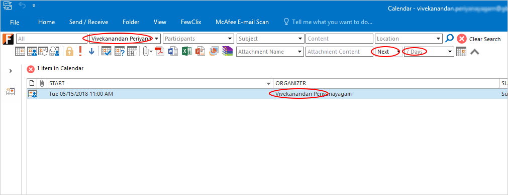 Find Any Calendar Entry by using FewClix for Outlook