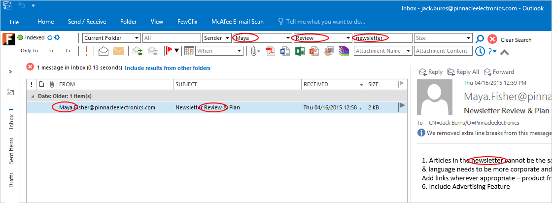 Find Any Email by using FewClix for Outlook