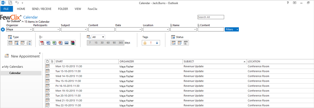 Screen 1 - calendar